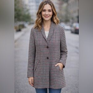 OLD NAVY Houndstooth Coat Womens Large Multi Color Mid Length Jacket Old Money